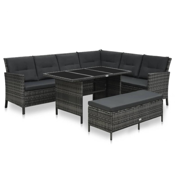 Set Mobilier De Grădină Cu Perne 3 Piese Gri Poliratan 48155